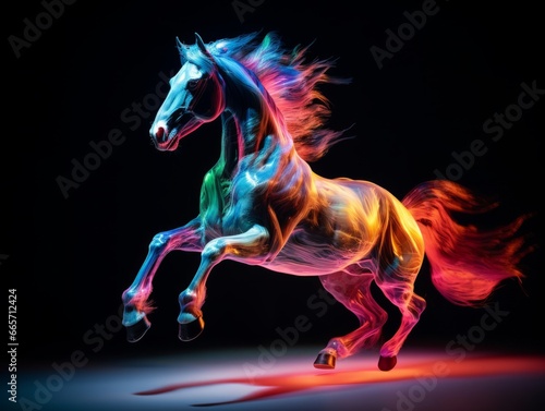 neon rearing horse, epic composition