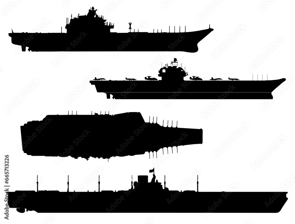 Aircraft carrier silhouette vector art white background