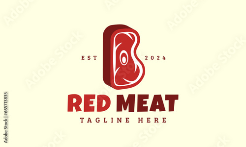 Letter B Beef Steak Red Meat Restaurant Logo Design Vector Icon Symbol Illustrations. A multifunctional logo that can be used in many food business companies and restaurants. It is ready to print.