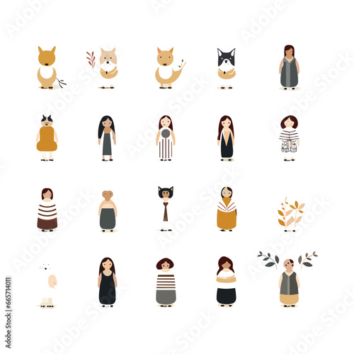 collection of flat vector people with animal muted