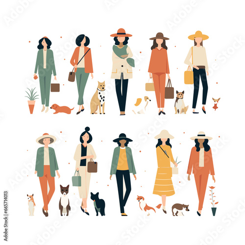 collection of flat vector people with animal muted