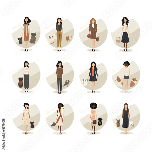 collection of flat vector people with animal muted
