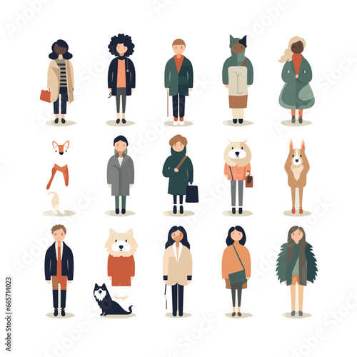 collection of flat vector people with animal muted