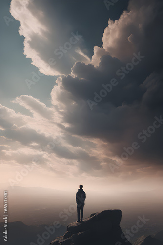 Lonely Man on Hilltop, Alone with His Thoughts and the Sky © Prabhash