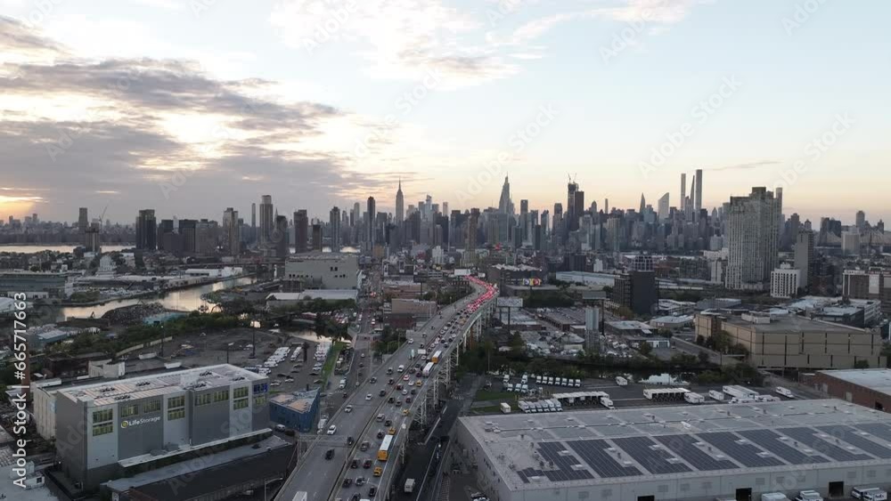 Aerial view of freeway traffic entering New York City Aerial view of freeway traffic entering New York City