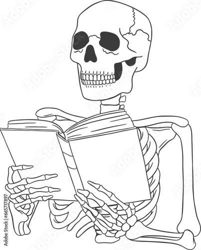 skeleton with book