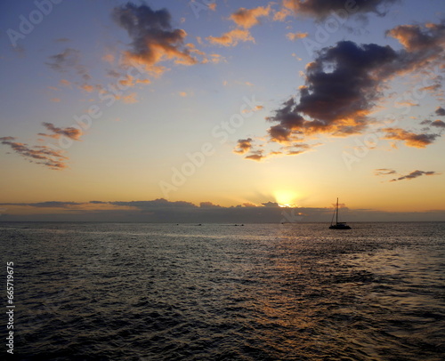 the sunset over the Indian ocean in Reunion island
