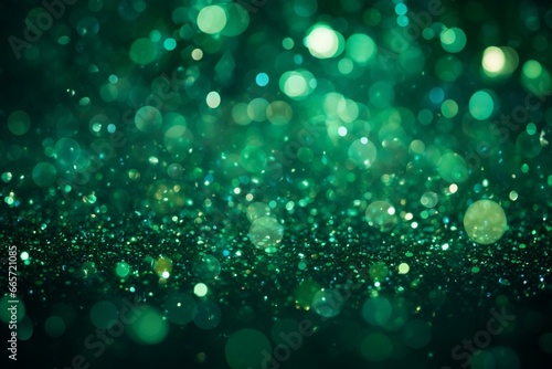 Enchanting festive sparkle with vibrant green hues and bokeh background - ideal for Christmas-themed designs. Generative AI