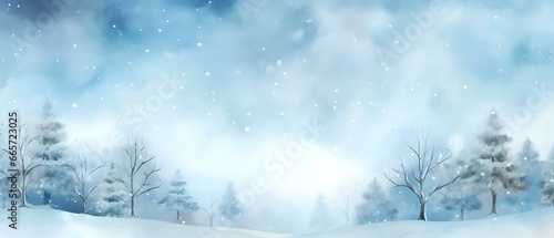 Chirstmas forest watercolor background with room for copy