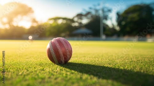 Cricket game ball on a field professional photo