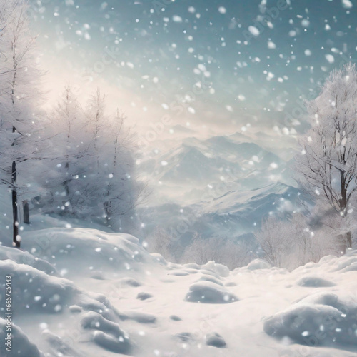 Wallpaper Mural Winter landscape with snowy trees in mountains and falling snowflakes. Torontodigital.ca