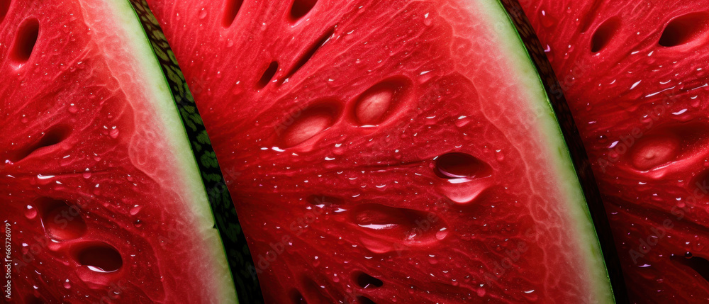 Detailed macro view of watermelon flesh. Detailed macro view of watermelon flesh.