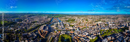 Fototapeta Naklejka Na Ścianę i Meble -  Aerial view of central Bristol in sunny morning, England