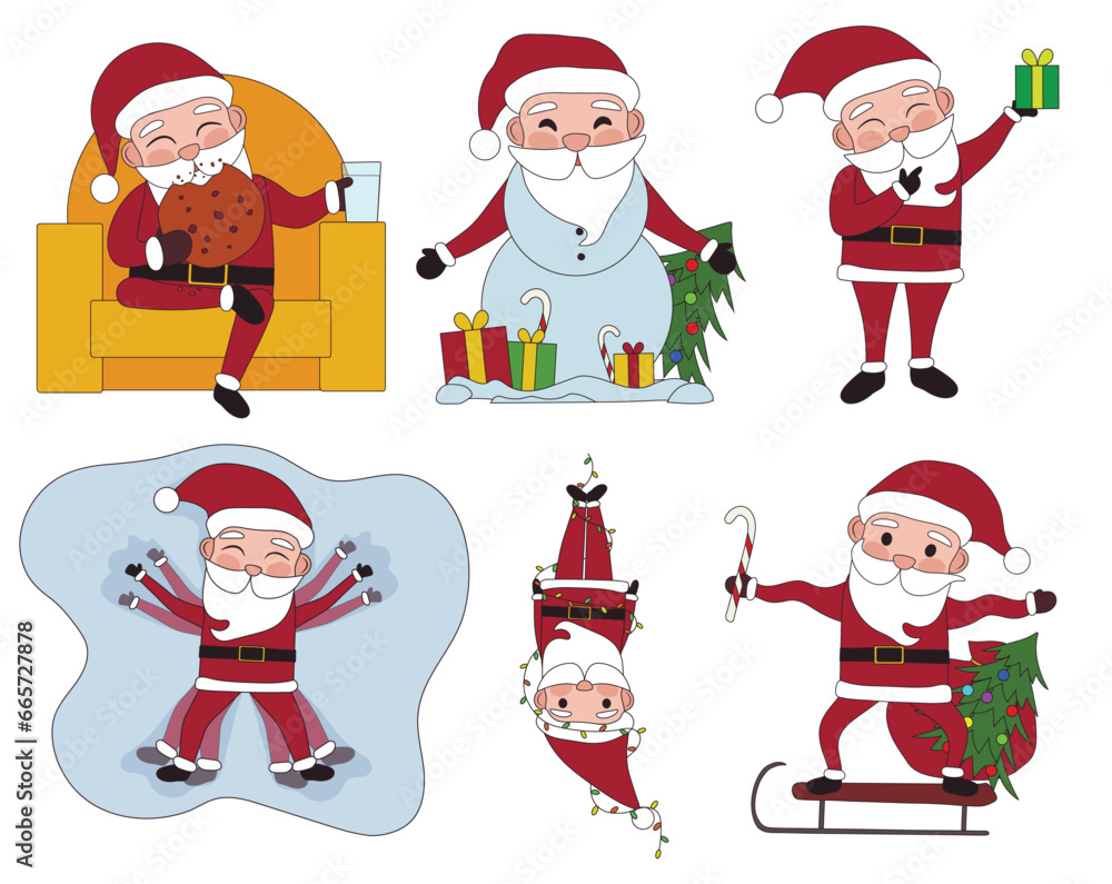 Set of funny Santa Claus on white background Set of funny Santa Claus on white background