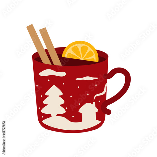 Cup of tasty red mulled wine on white background