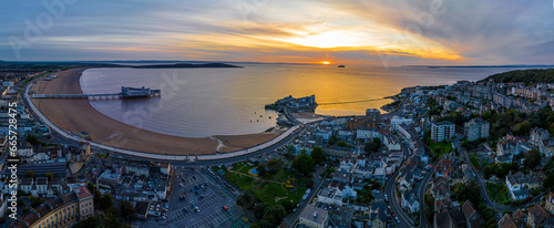 Aerial view of Weston-super-Mare, a seaside town in the North Somerset, England.