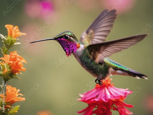 hummingbird feeding on a flower © pla2u