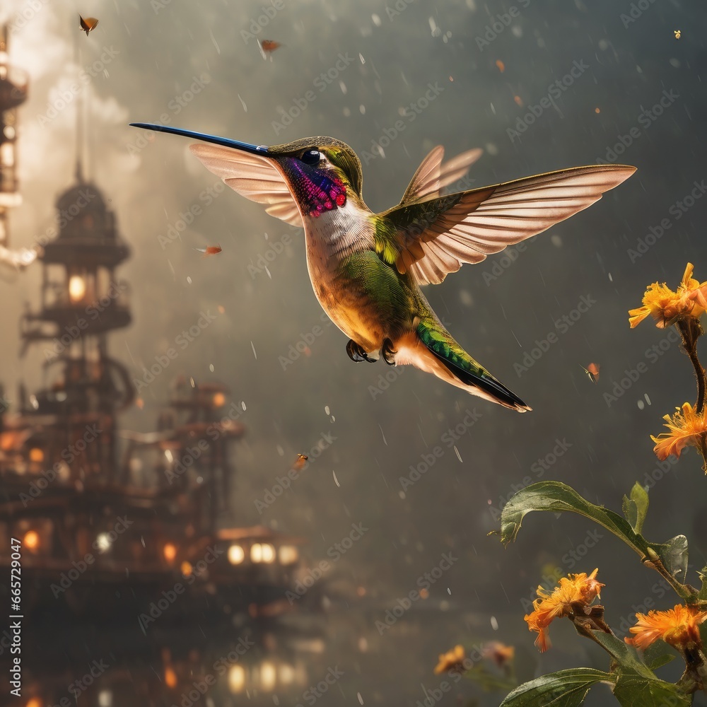 hummingbird feeding on a flower hummingbird feeding on a flower