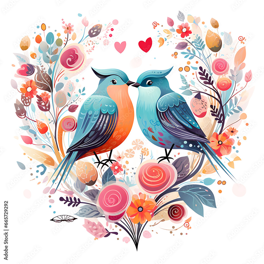 happy valentines day. Romantic illustration with couple in love and floating hearts
