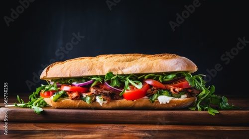 Submarine sandwiches Long subway sandwiches on a dark background.
