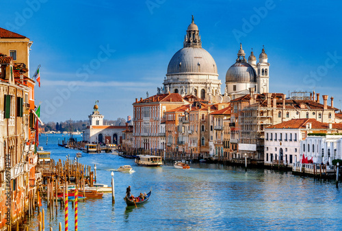 Grand Canal,Canale Grande, Santa Maria de la Salute, Academia,..Veneto,Venice,Italy,Europe