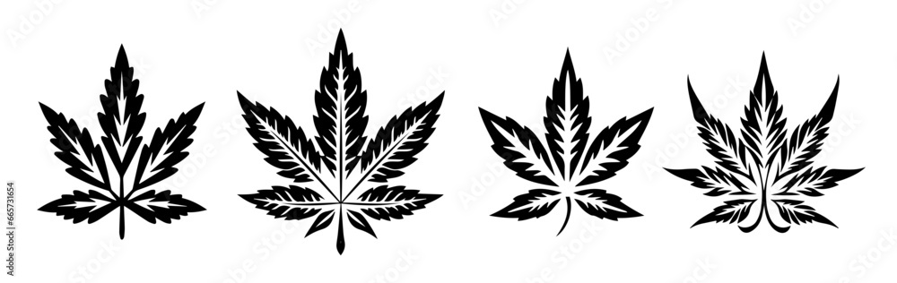 Black and white sketch of a marijuana leafs  - obrazy, fototapety, plakaty 