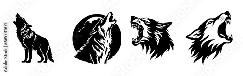 black and white illustration of wolf
