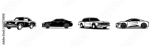 black and white silhouettes of car © lahiru