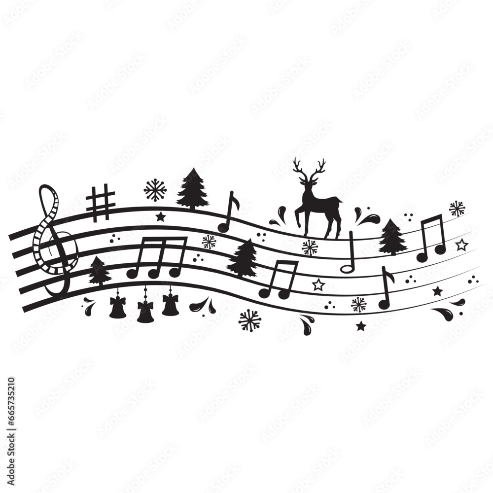 Festive Christmas notes with reindeer and Christmas trees, vector illustration Festive Christmas notes with reindeer and Christmas trees, vector illustration