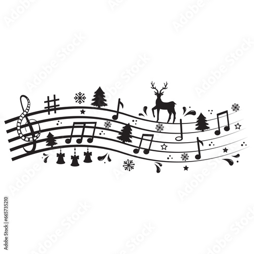 Festive Christmas notes with reindeer and Christmas trees, vector illustration
