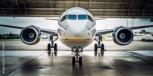 Airplane in the hangar. Airplane in the hangar. 3d rendering