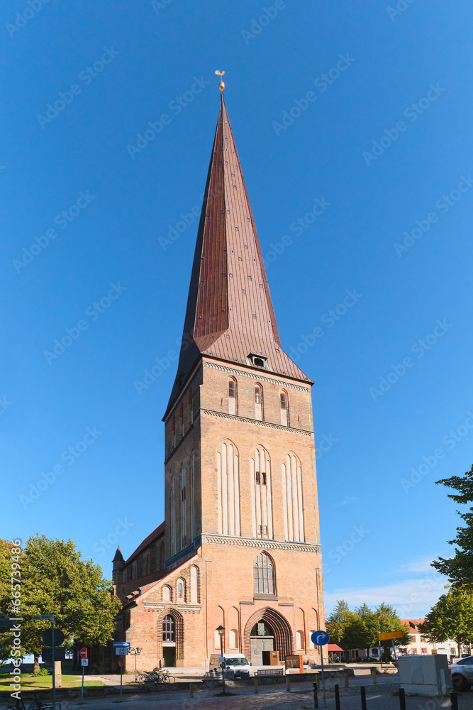 Rostock Petrikirche or St. Peters Church in German on a sunny day