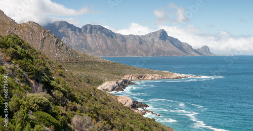pristine, mountainous shoreline near Gordon's Bay, Helderberg, Western Cape, South Africa