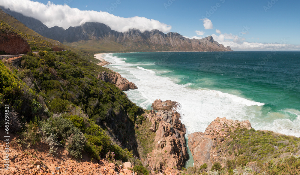 view of coastline of Helderberg rural from the road R44 , Kogel Bay, Western Cape, South Africa