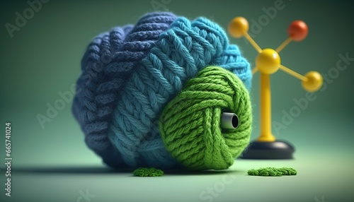 Knitted green energy world 3D, colorful. Generative AI illustrations photo