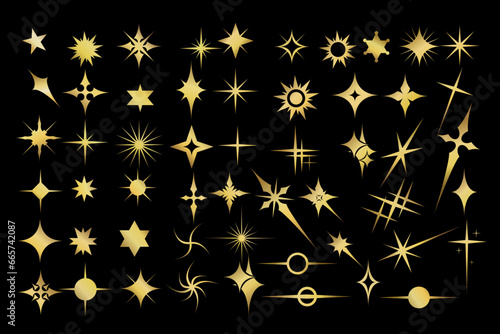 Collection of gold Star icons. Abstract cool shining effect sign vector design. Templates for designs, posters, projects, banners, logos and business cards