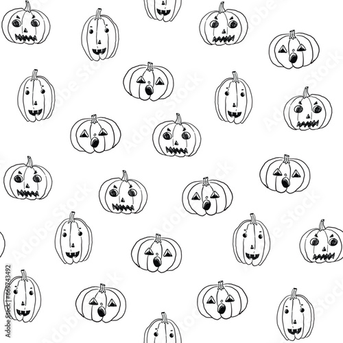 Halloween pumpkins vector seamless pattern.