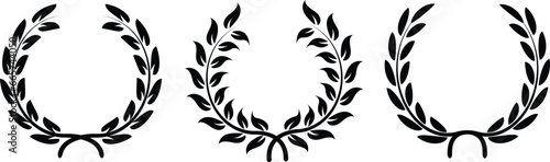 Set of vintage decorative floral wreathes. Abstract laurel wreath frame vector illustration. Black nomination circle frame, laurel festival vector art.