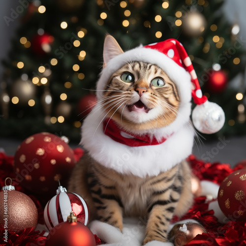 Cats celebrating Christmas, from various breeds and locations.