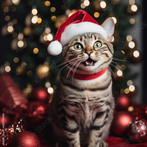 Cats celebrating Christmas, from various breeds and locations. photo