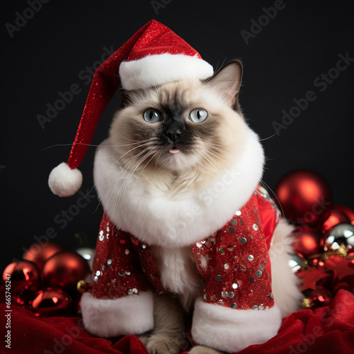 Cats celebrating Christmas, from various breeds and locations. photo