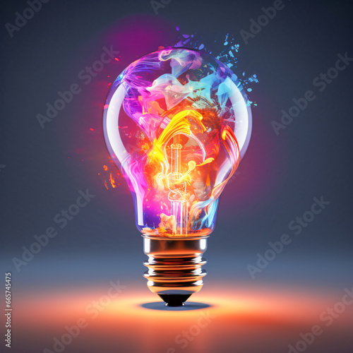 Vibrant Glowing Idea Bulb Lamp: A Creative Design Element Isolated on a Transparent Background, Perfect Visualization of Brainstorming, Bright Ideas, and Creative Thinking.