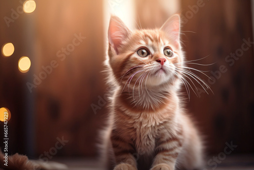 A little cute adorable innocent kitten, little beautiful cute cat, generative ai.