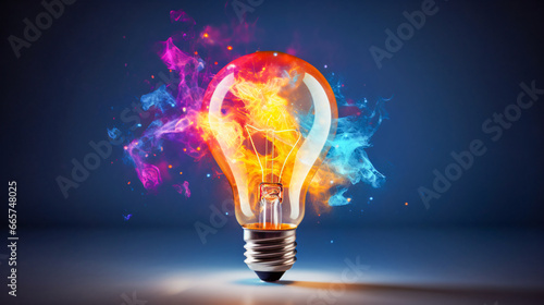 Vibrant Glowing Idea Bulb Lamp: A Creative Design Element Isolated on a Transparent Background, Perfect Visualization of Brainstorming, Bright Ideas, and Creative Thinking.