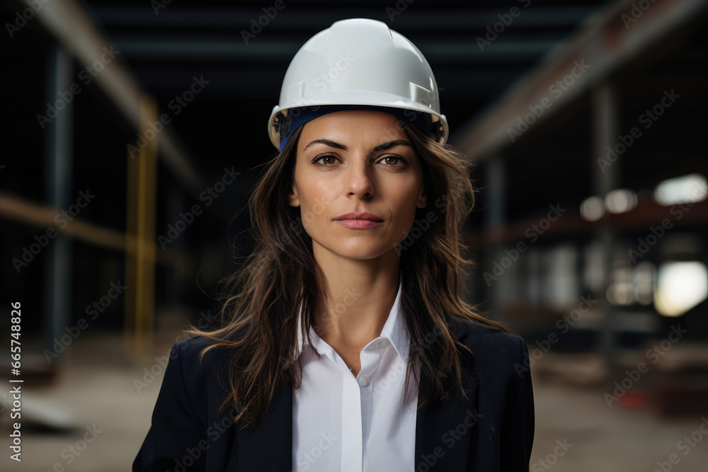 Architect Concept: A female architect at a construction site, looking determined Architect Concept: A female architect at a construction site, looking determined
