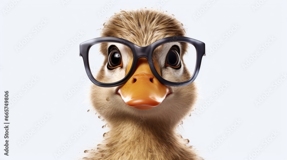 hyper detailed duck wearing glasses clipart on a white.Generative AI