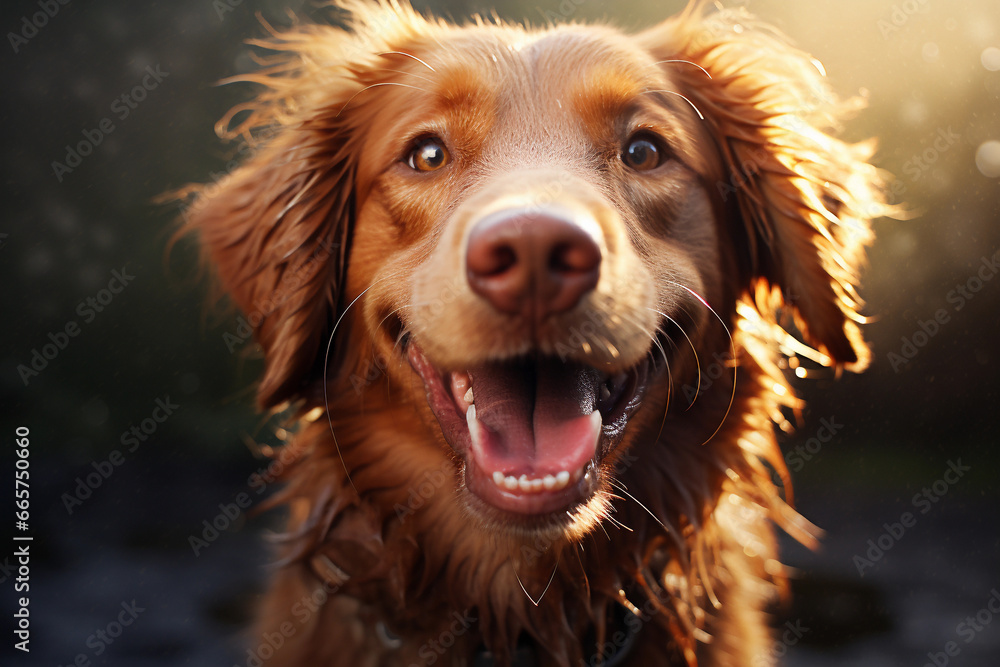 A happy dog with an open muzzle.