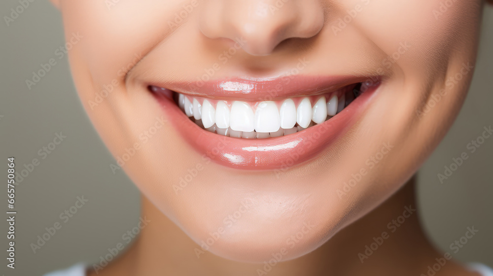 Obraz premium Close-up Perfect Snow-White Smile Woman. Dental Health and Dentistry Concept.