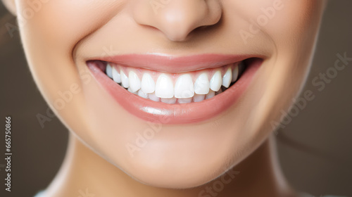 Close-up Perfect Snow-White Smile Woman. Dental Health and Dentistry Concept.