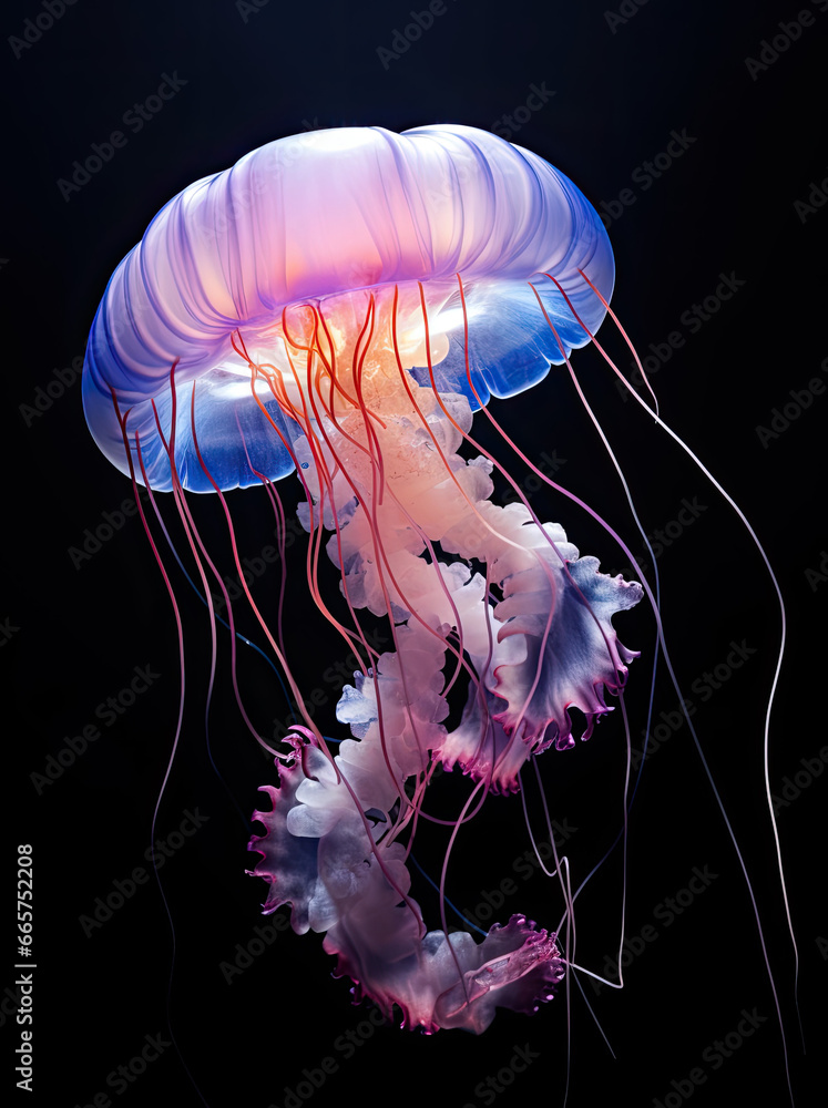 jelly fish in the aquarium, dark background
